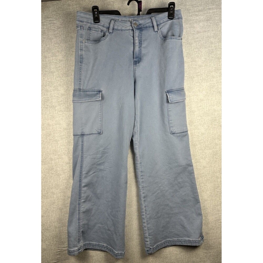 Bleu Women's Cargo Jeans Light Wash High Rise Wide Leg Utility Denim Pants 34X29